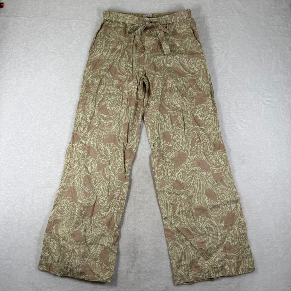 ALC Womens XS Brown Sage Green Linen Blend Wide Leg Drawstring Pajama Pants